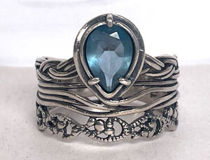 Or Paz Israel 925 Sterling Silver Ring London Blue Topaz Wide Band Size 11